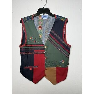 Buckles‎ Vtg Grandma Vest Floral Embroidered Plaid Size Large